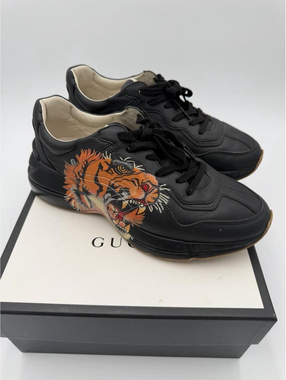 Gucci Rhyton Tiger Sneakers Black Size 10 US 43 EU With Box